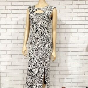 anthropologie woodblock midi dress Anthropologie Woodblock Midi Dress Fit Flare Sleeveless Cotton Pockets 10 Medium